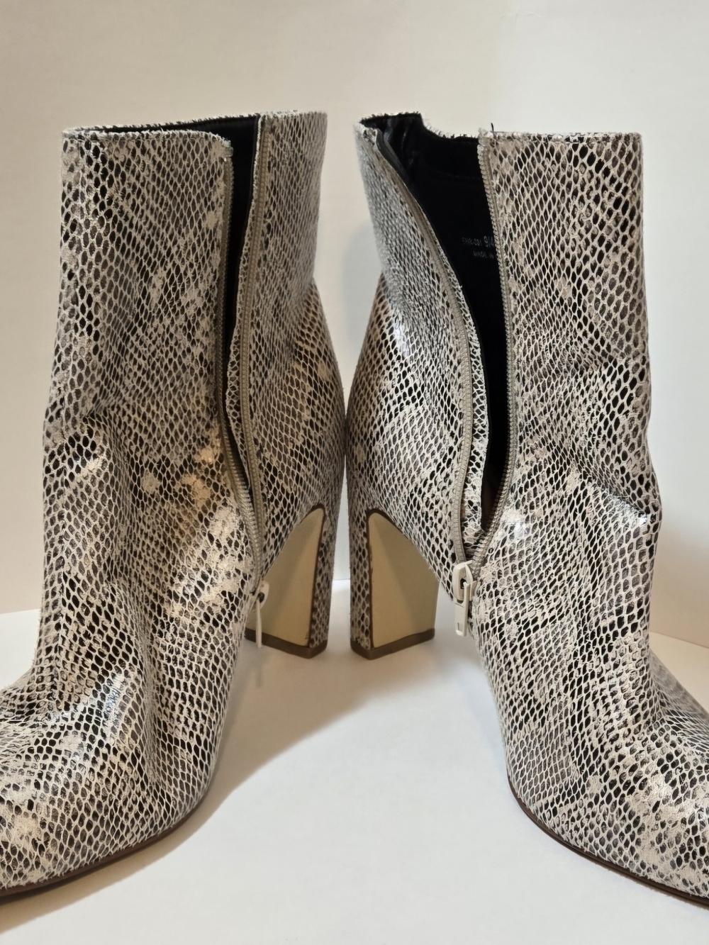 H&M Snake-Print Ankle Booties in Beige and Black